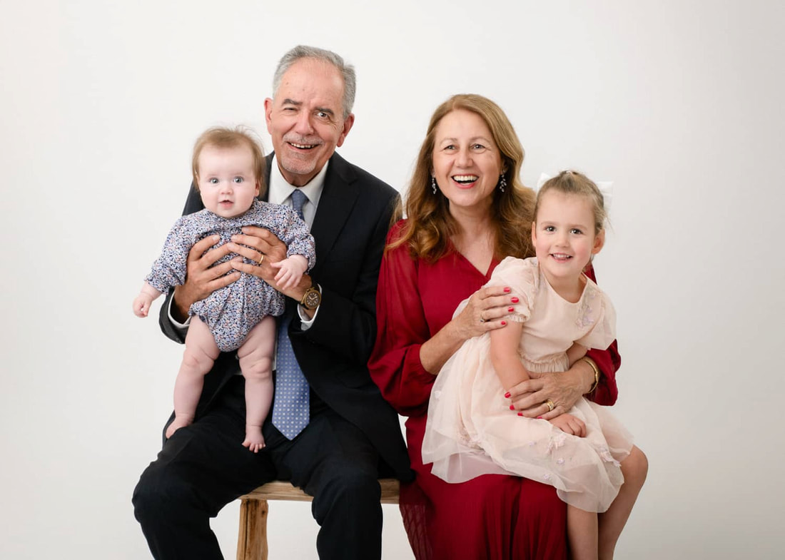 Studio portrait of grandparents with child and baby in by Juliette Scott Photography in Perth